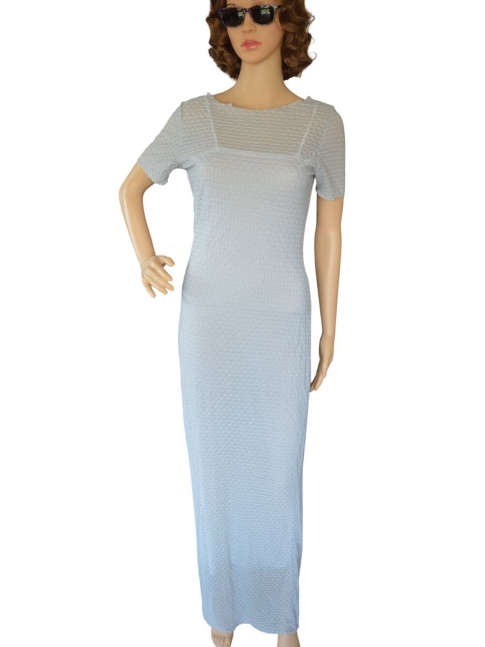 Vintage 90s Sheer Gray White Layered Maxi Dress By Fix USA Womens Size S